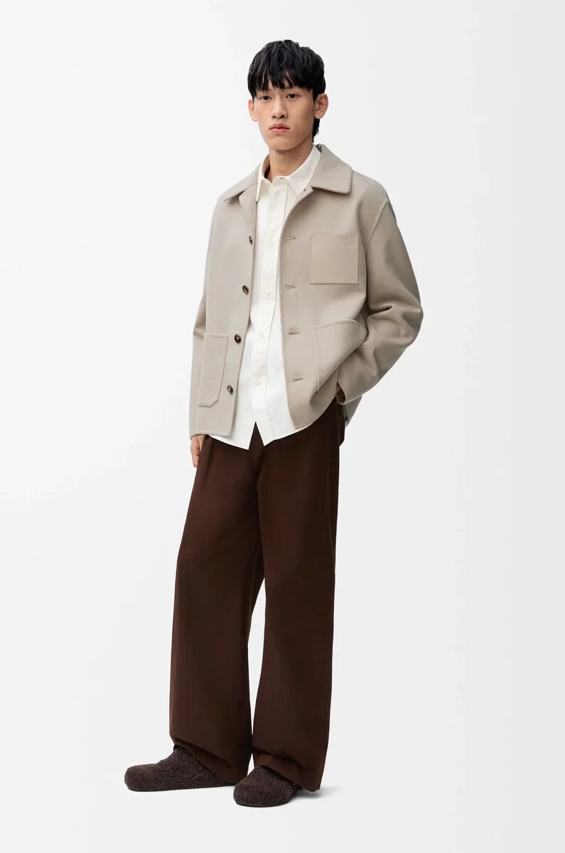 chaqueta de trabajo de lana y cachemira beige claro melange