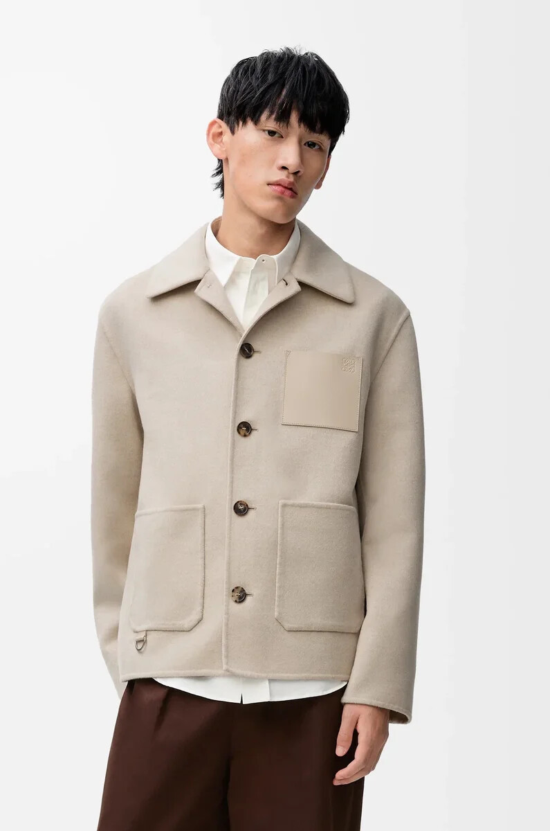 chaqueta de trabajo de lana y cachemira beige claro melange