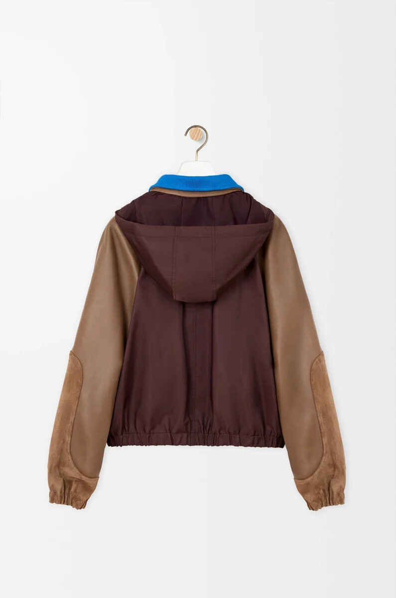 chaqueta bomber de nailon napa de cordero y ante de becerro marrón