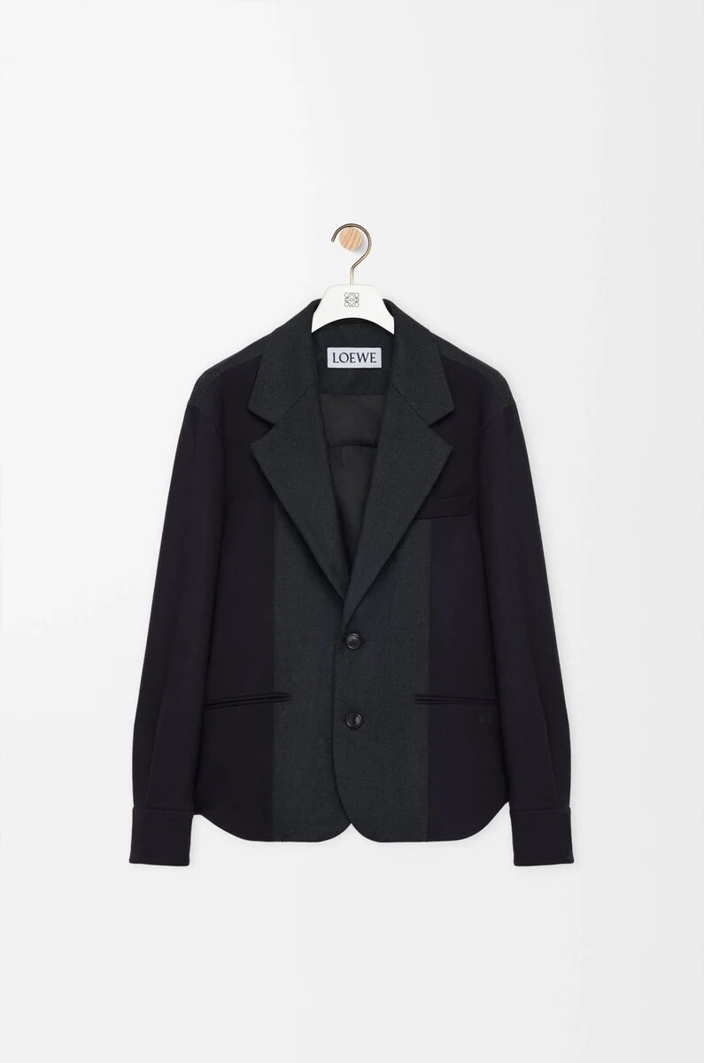 chaqueta híbrida de lana azul marinogris