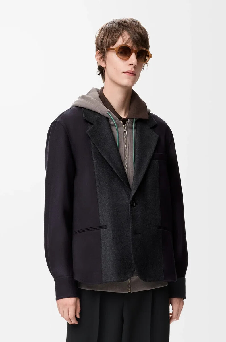 chaqueta híbrida de lana azul marinogris