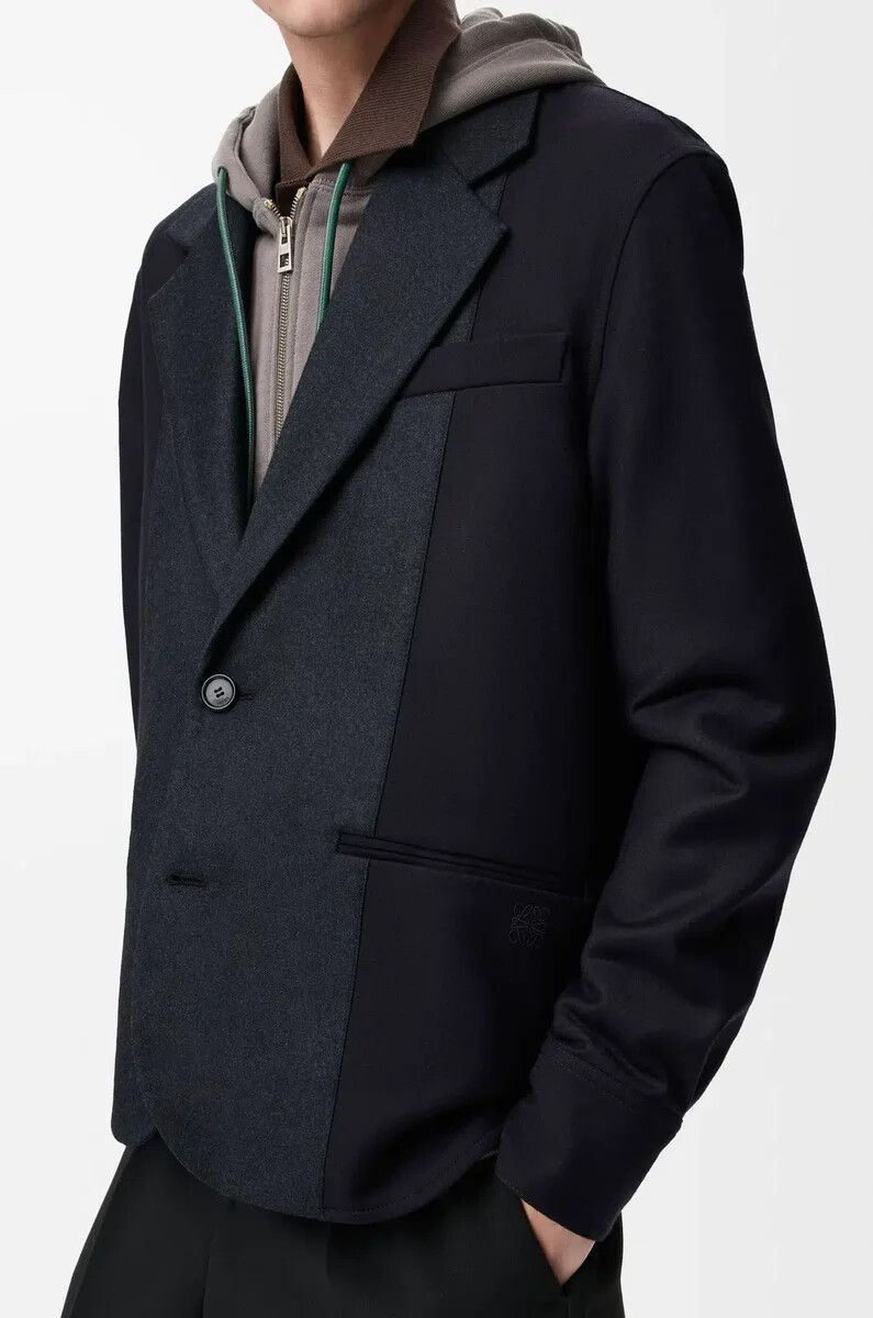 chaqueta híbrida de lana azul marinogris