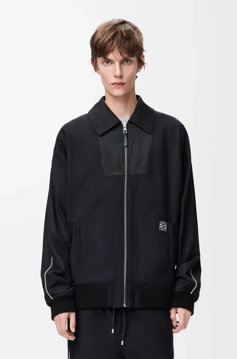 chaqueta de chándal de lana azul marinogris