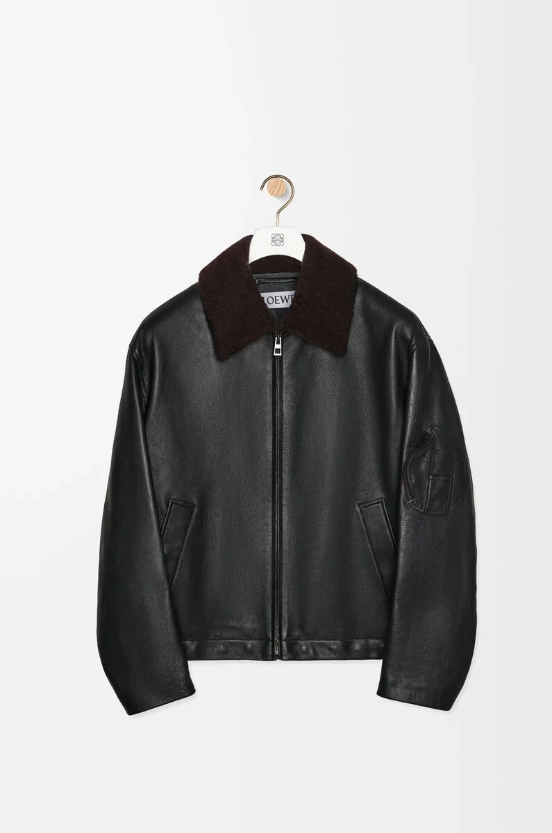 chaqueta bomber de piel de cordero napa negramarrón