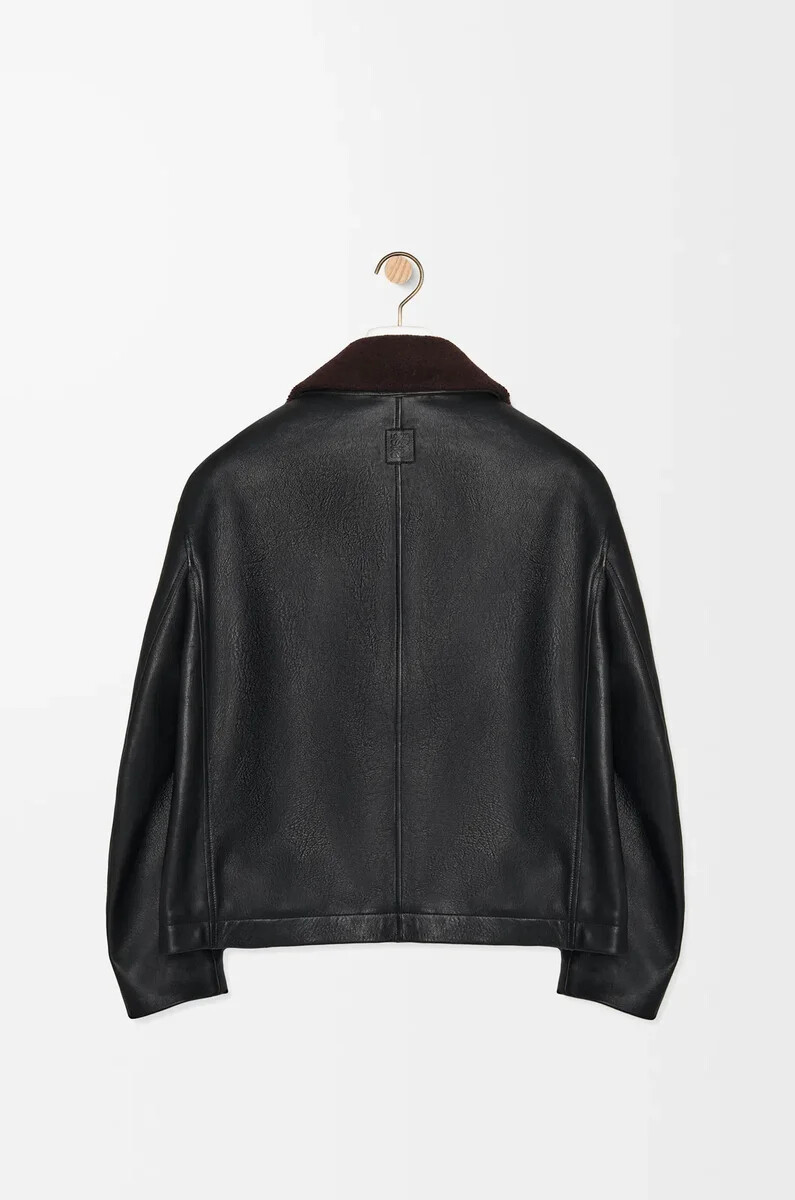 chaqueta bomber de piel de cordero napa negramarrón