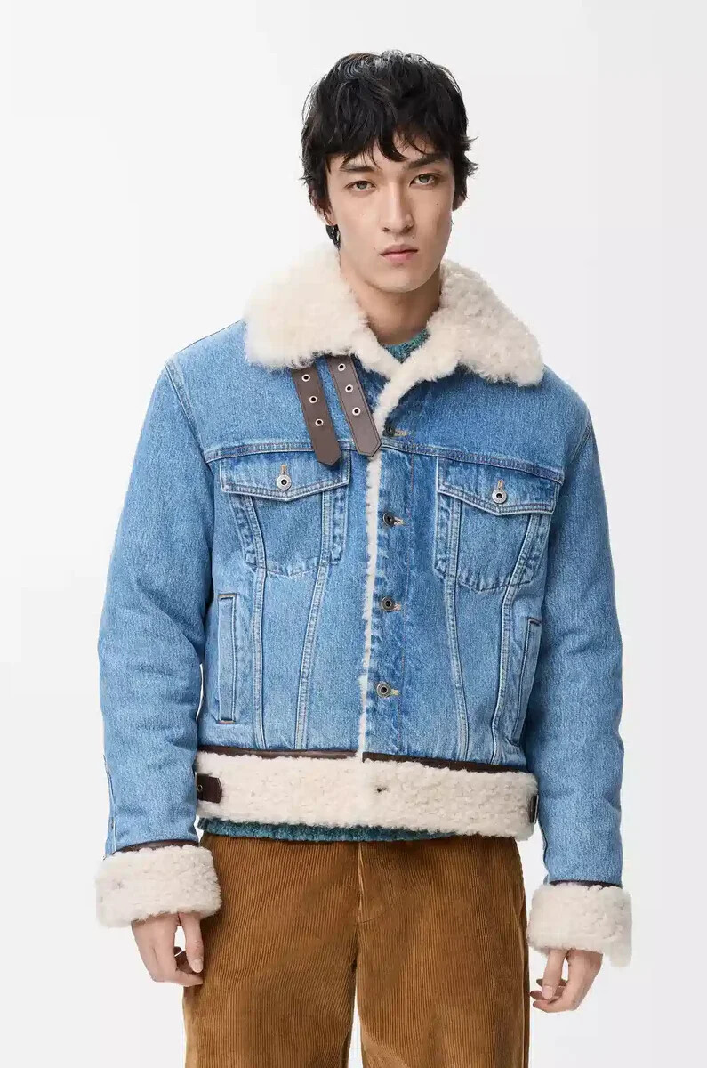 chaqueta de camionero en denim y borrego azul denim