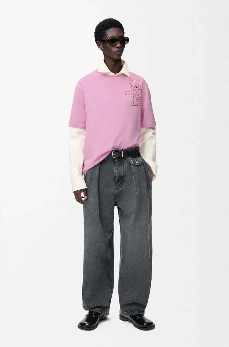 camiseta holgada de algodón rosa