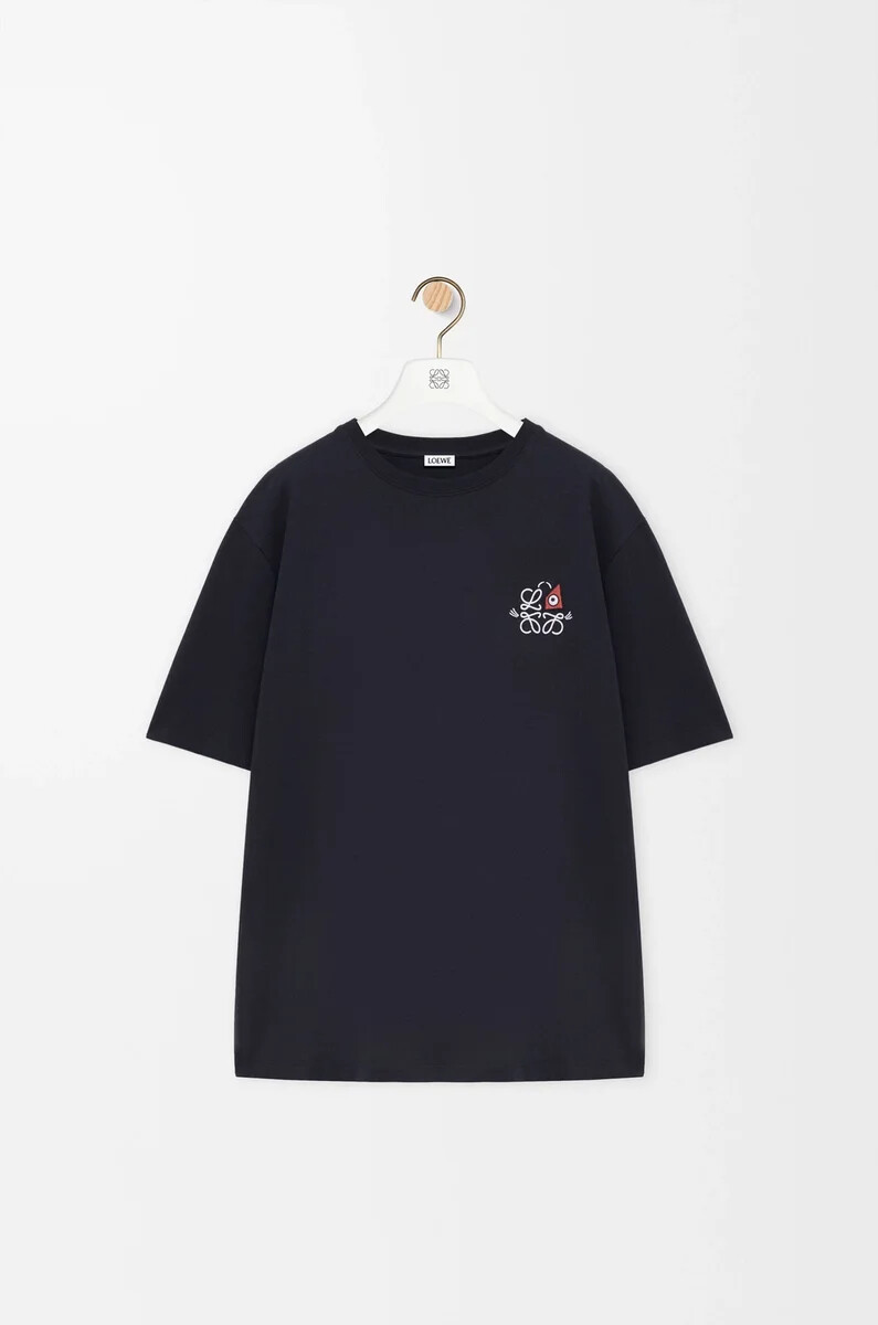 camiseta holgada de algodón azul marino