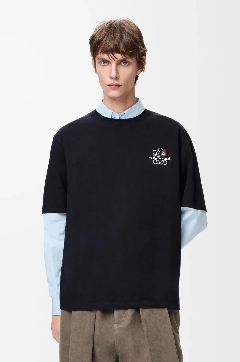 camiseta holgada de algodón azul marino