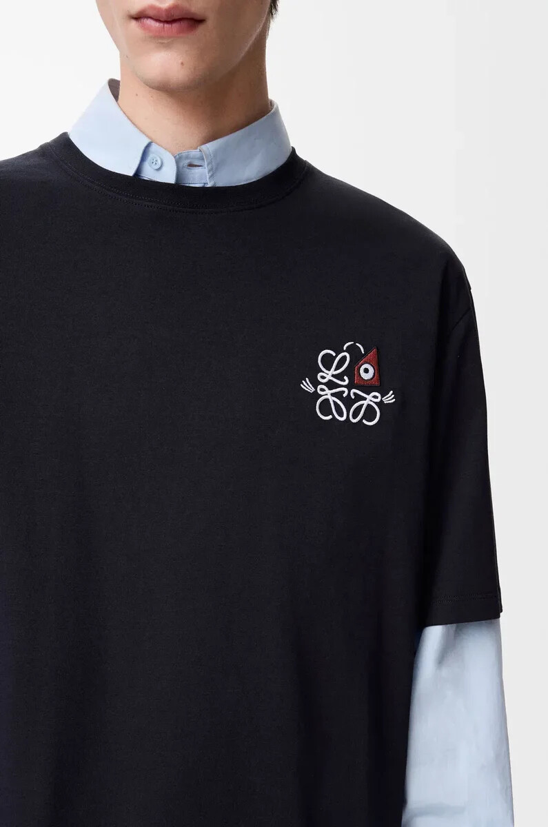 camiseta holgada de algodón azul marino