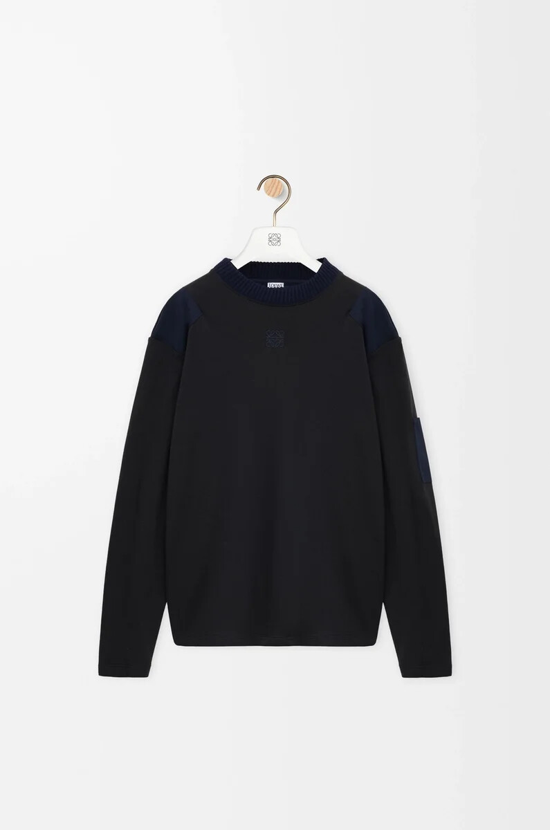 camiseta de manga larga en mezcla de algodón antracitaazul marino oscuro