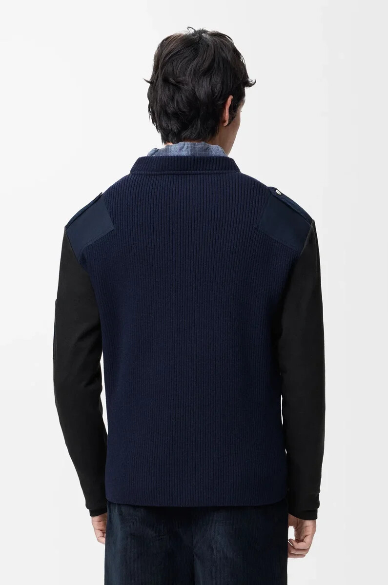 camiseta de manga larga en mezcla de algodón antracitaazul marino oscuro