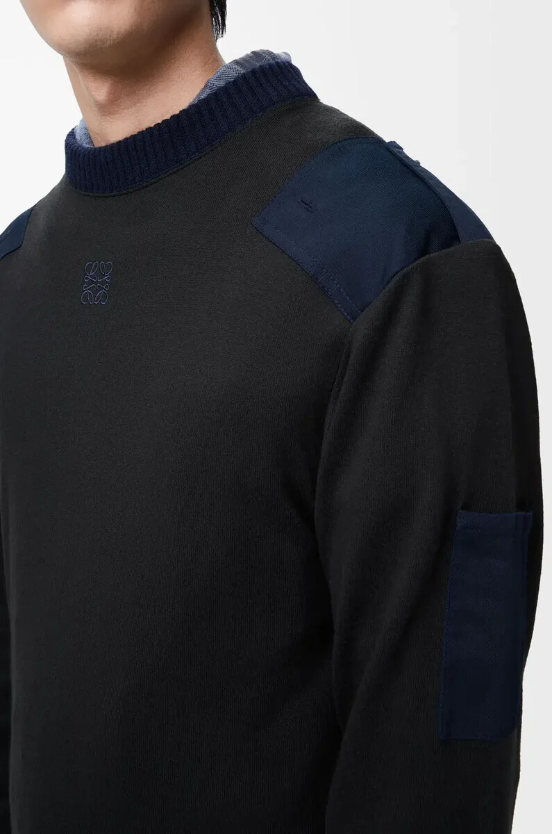 camiseta de manga larga en mezcla de algodón antracitaazul marino oscuro