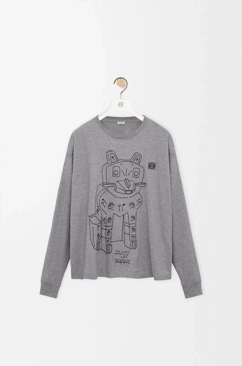 camiseta de manga larga en algodón gris melange