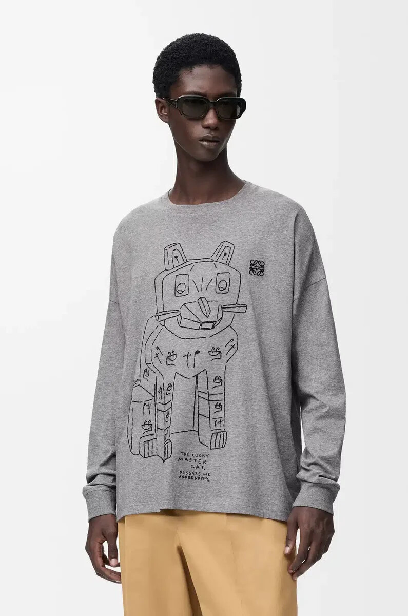 camiseta de manga larga en algodón gris melange