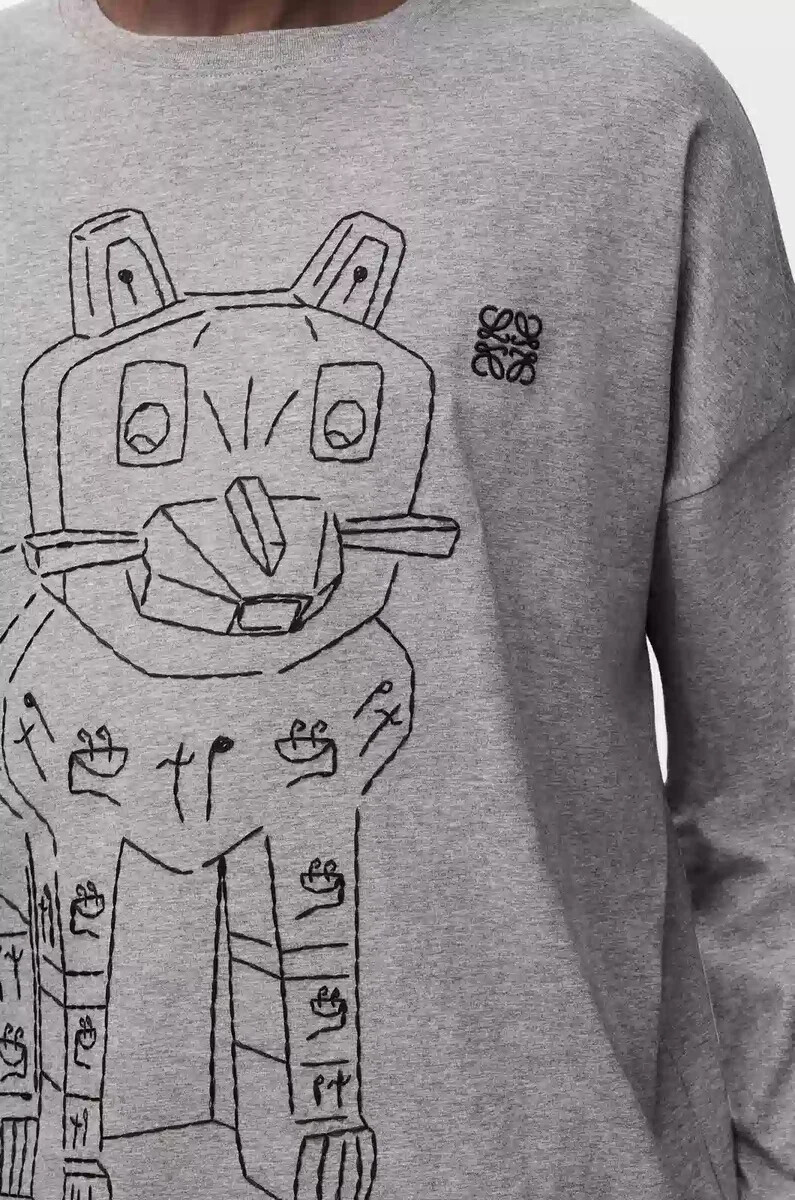 camiseta de manga larga en algodón gris melange