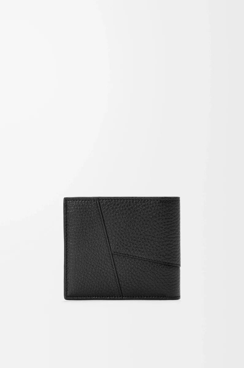 cartera plegable puzzle en piel de becerro granulada flexible color negro