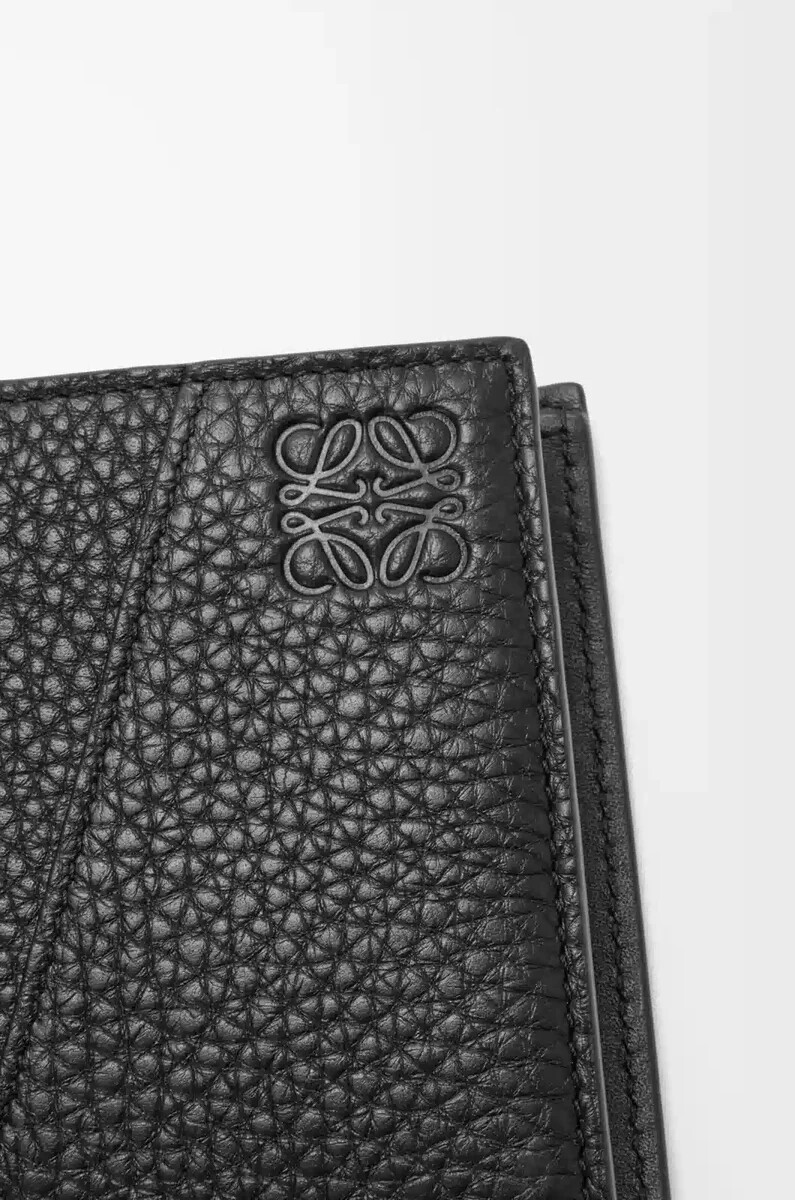 cartera plegable puzzle en piel de becerro granulada flexible color negro