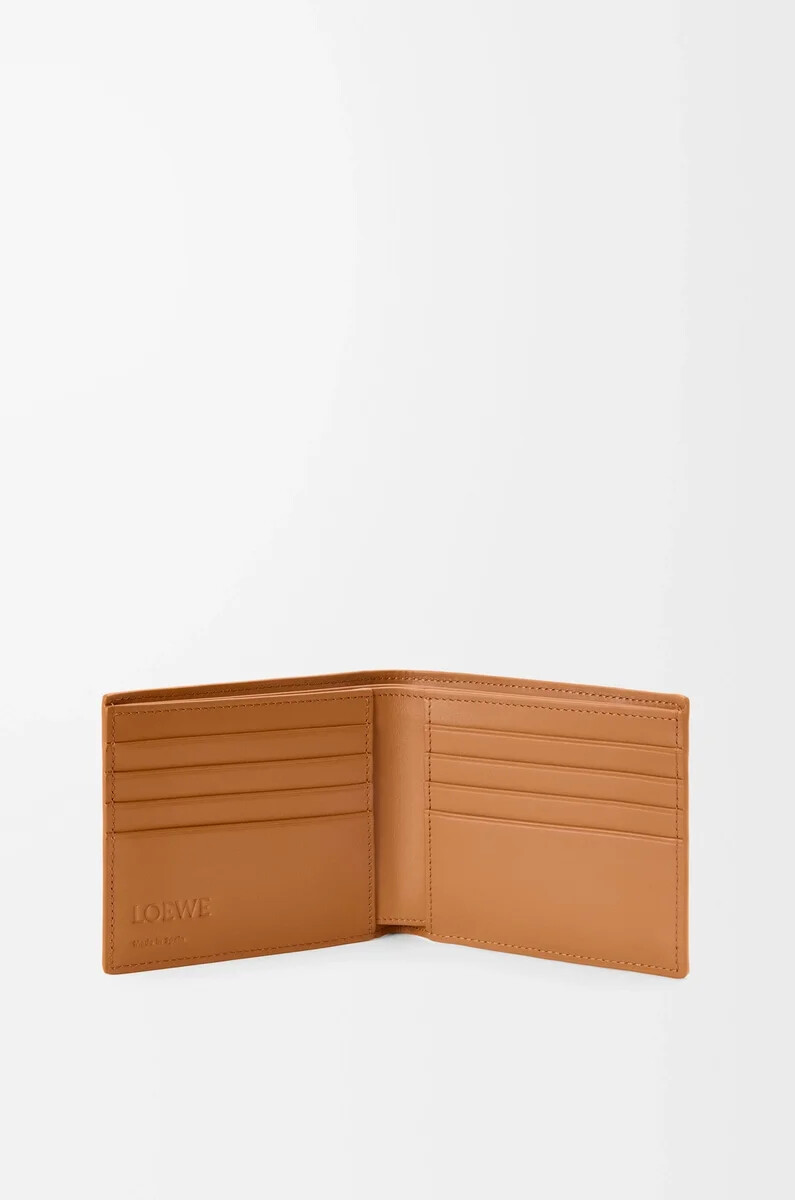cartera plegable puzzle en piel de becerro granulada flexible color marrón cañón claro