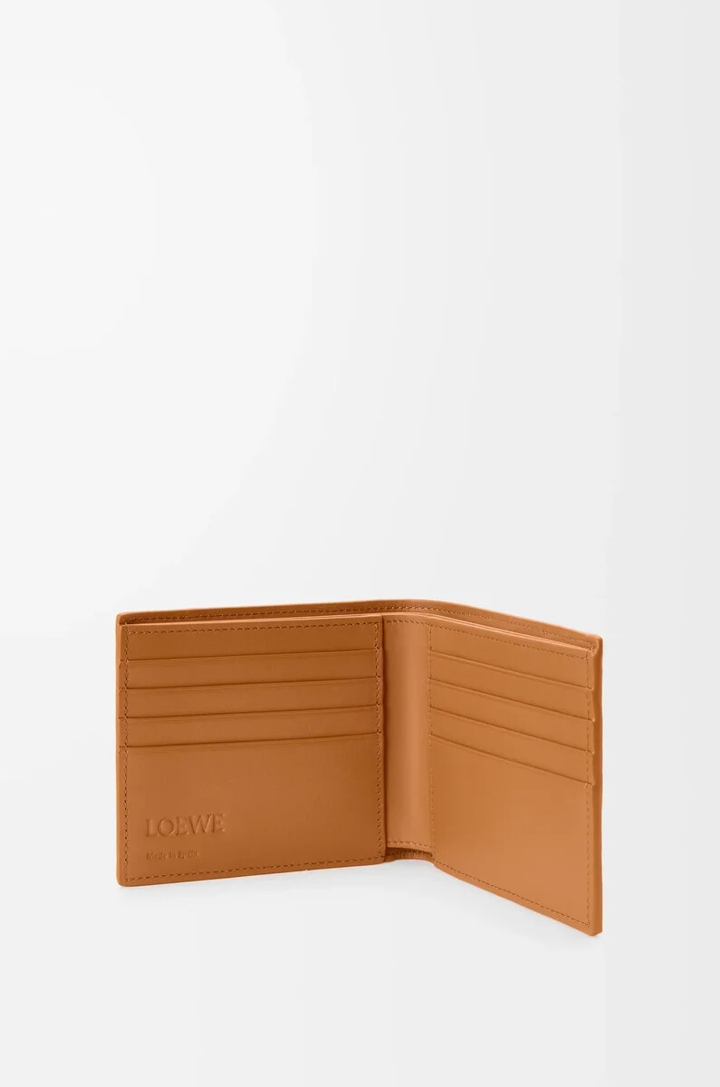 cartera plegable puzzle en piel de becerro granulada flexible color marrón cañón claro