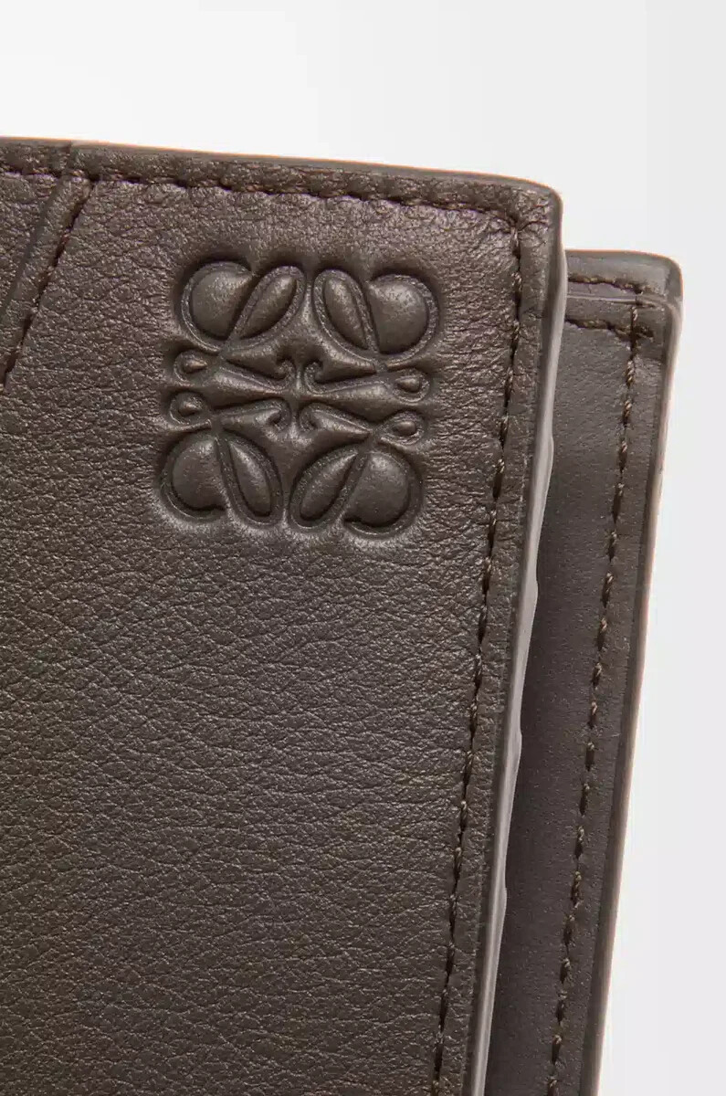 monedero plegable puzzle en piel de becerro clásica gris oscuro