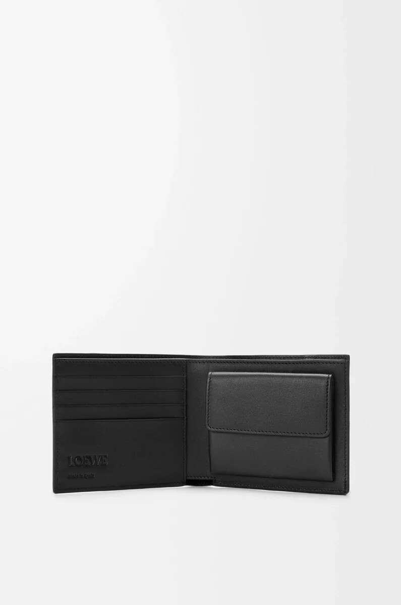 monedero plegable puzzle en piel de becerro granulada flexible color negro
