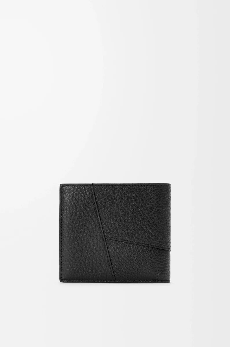 monedero plegable puzzle en piel de becerro granulada flexible color negro