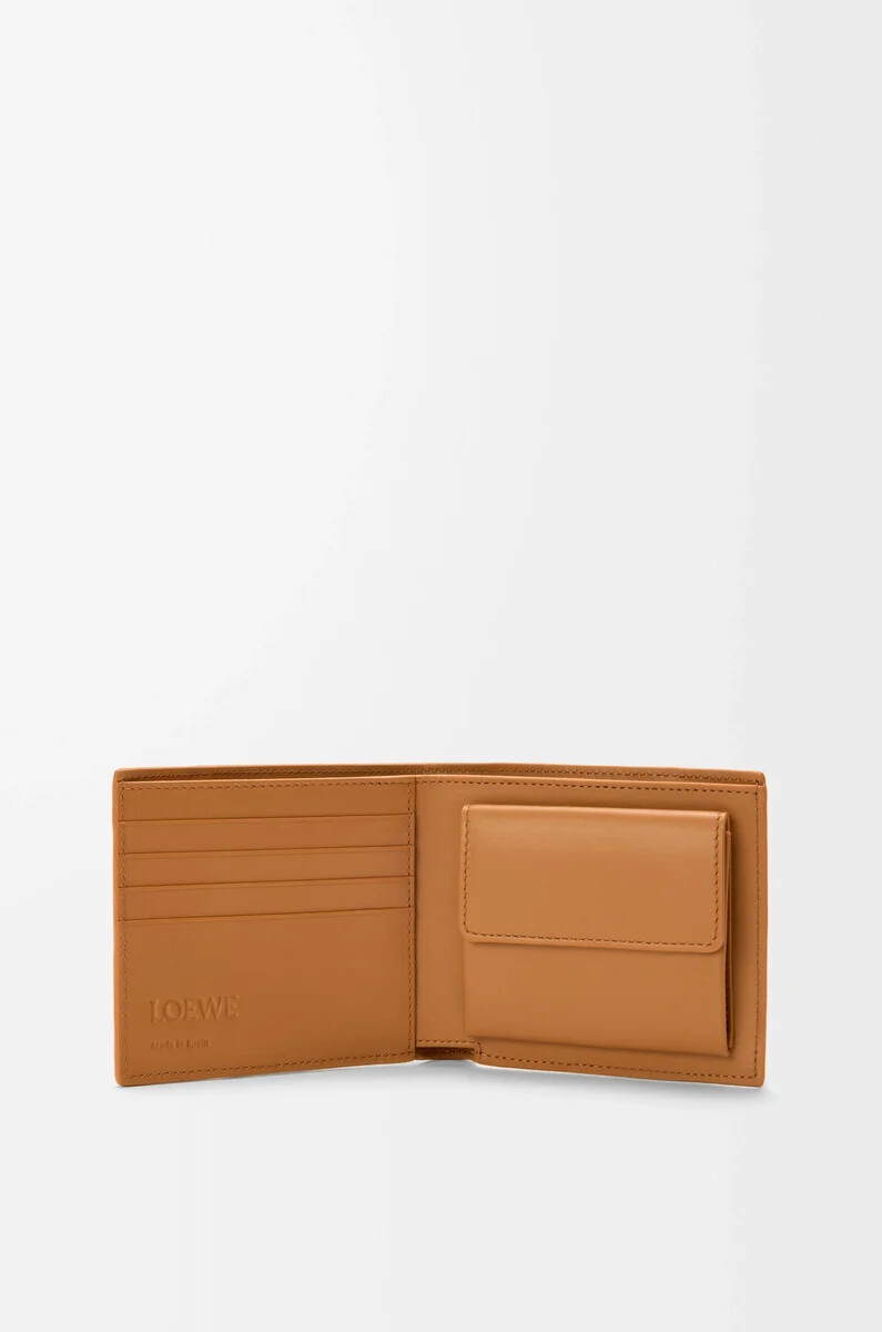 monedero plegable puzzle en piel de becerro granulada flexible color marrón cañón claro