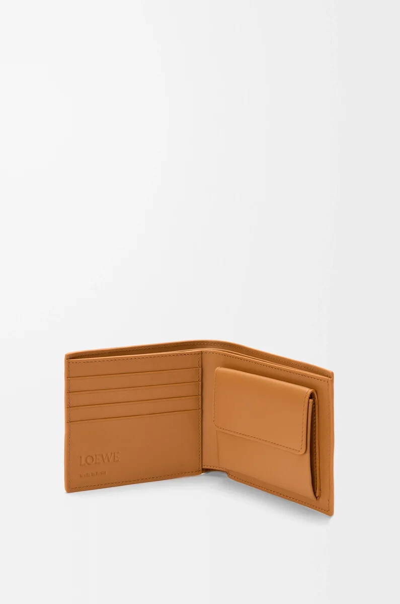 monedero plegable puzzle en piel de becerro granulada flexible color marrón cañón claro