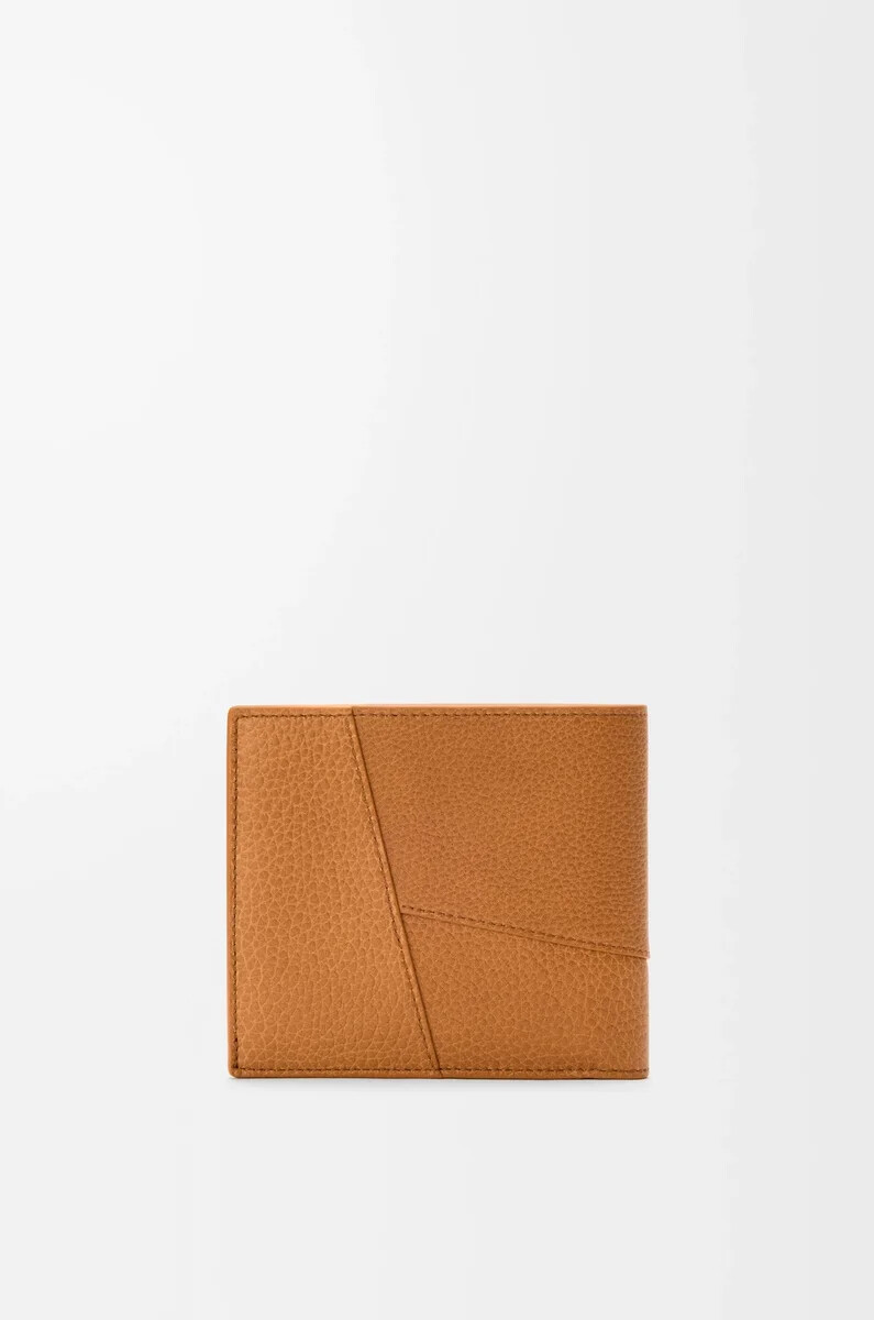 monedero plegable puzzle en piel de becerro granulada flexible color marrón cañón claro