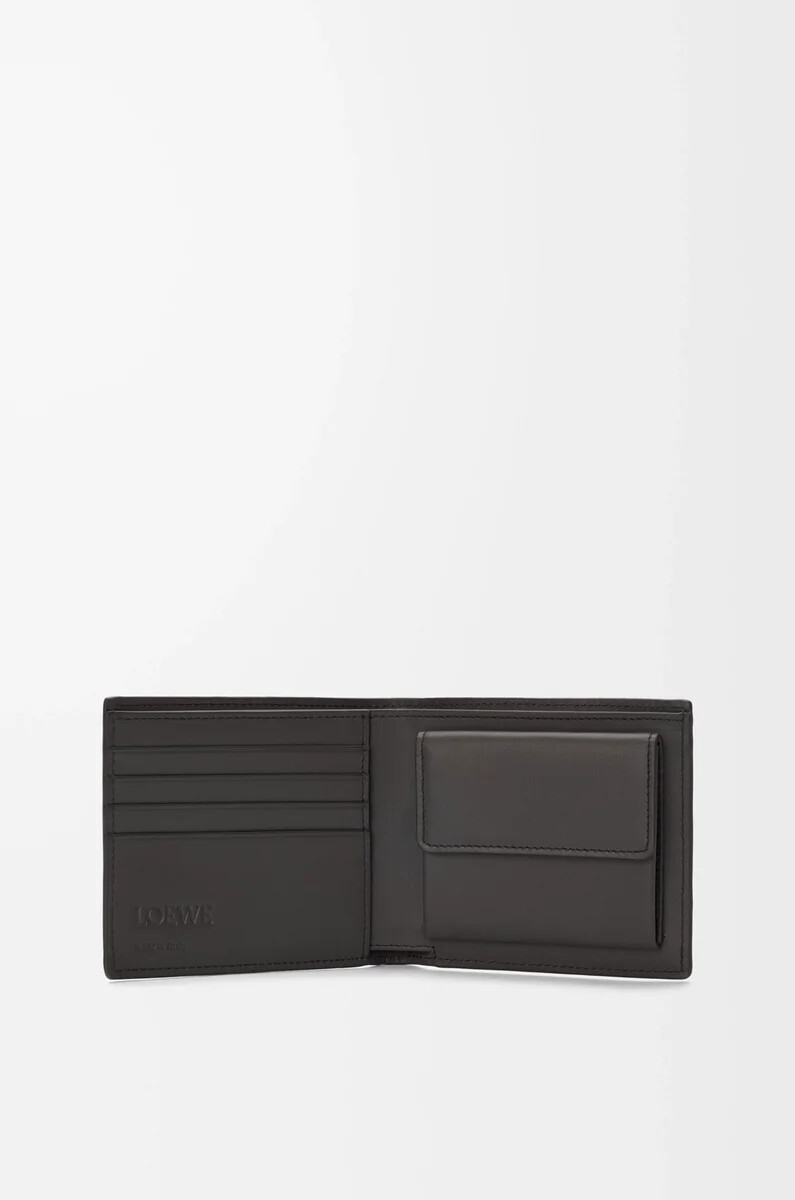 monedero plegable en piel de becerro clásica texturizada gris oscuro