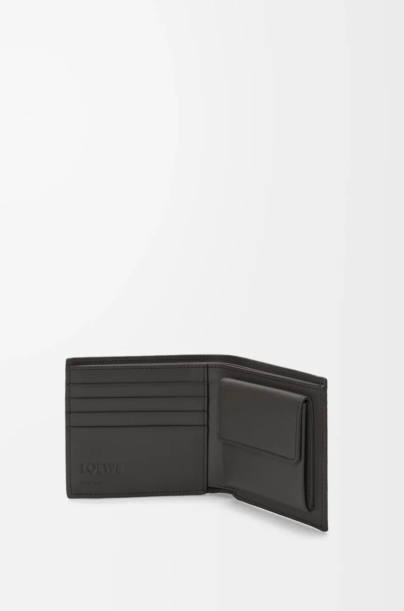 monedero plegable en piel de becerro clásica texturizada gris oscuro