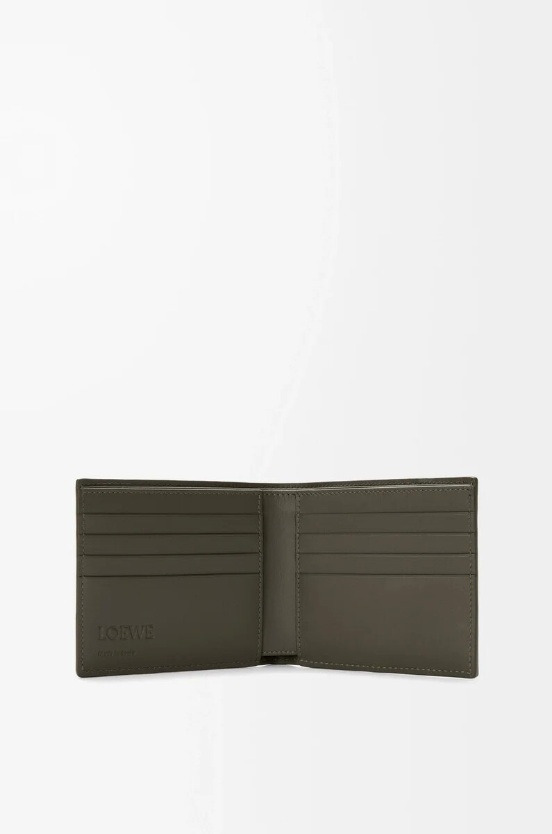 cartera plegable puzzle en piel de becerro clásica color caqui oscuro