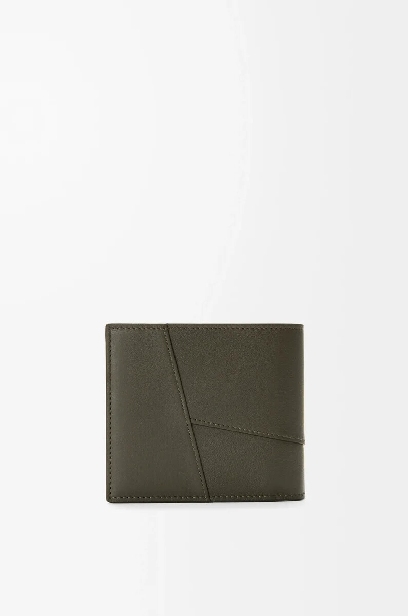 cartera plegable puzzle en piel de becerro clásica color caqui oscuro