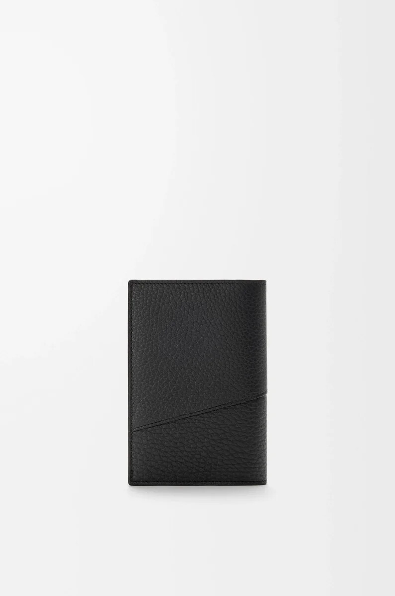 funda para pasaporte puzzle en piel de becerro granulada flexible color negro