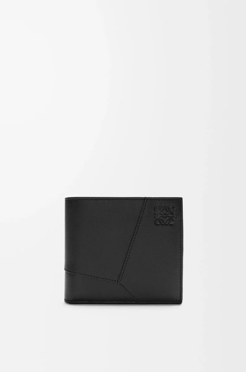 monedero plegable puzzle en piel de becerro clásica negra