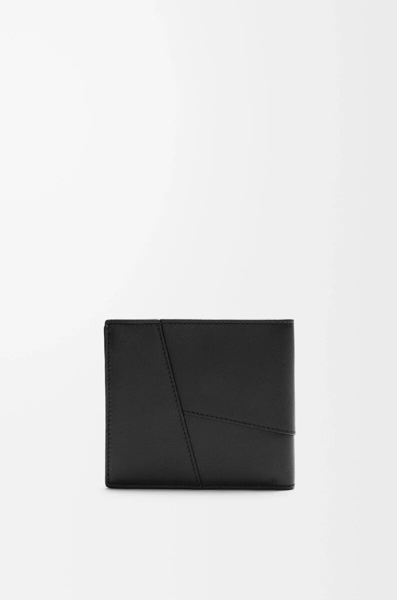 monedero plegable puzzle en piel de becerro clásica negra