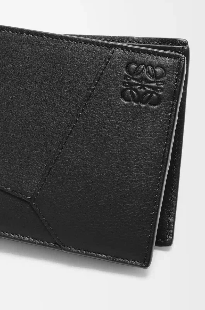 monedero plegable puzzle en piel de becerro clásica negra