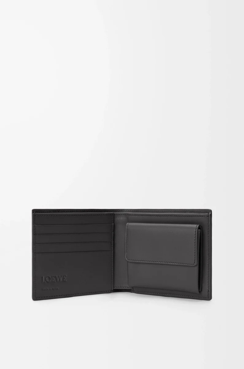 monedero plegable puzzle en piel de becerro clásica gris asfaltoazul tormenta