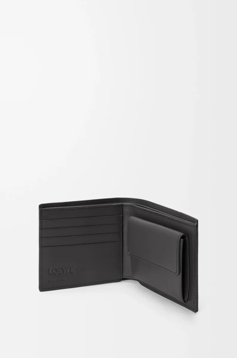 monedero plegable puzzle en piel de becerro clásica gris asfaltoazul tormenta