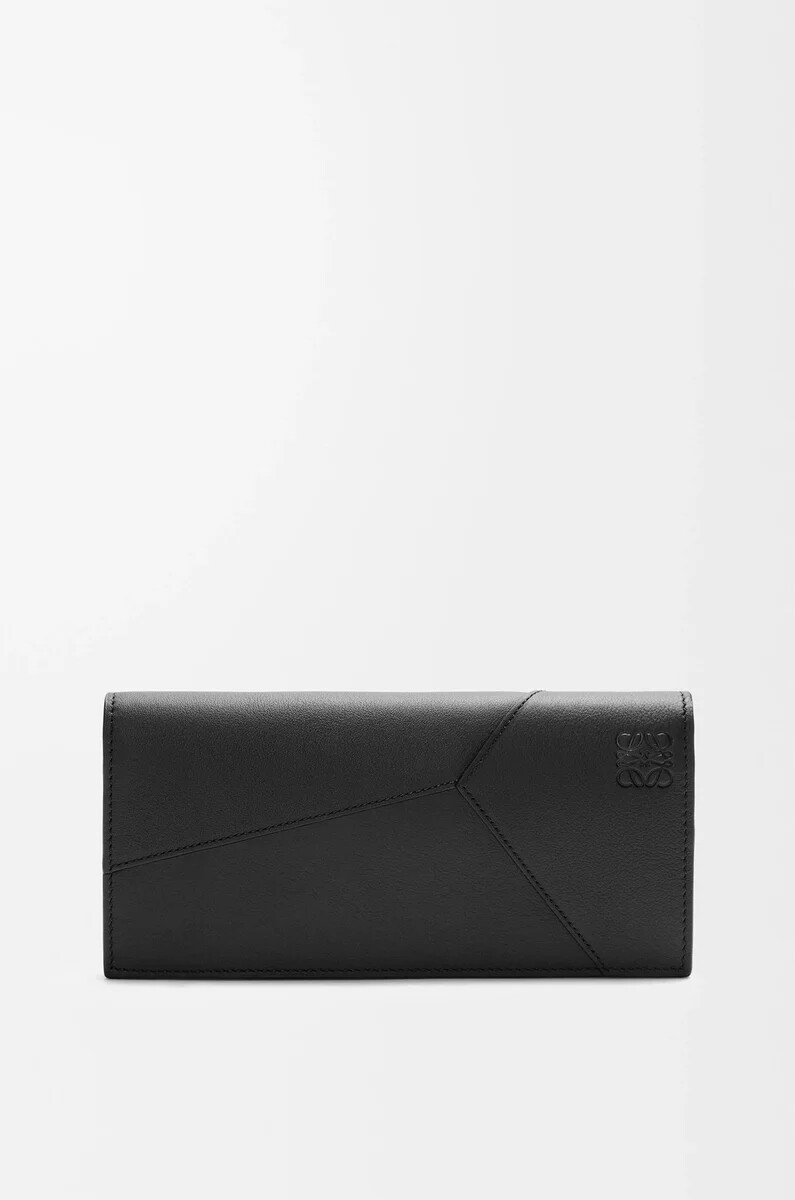 cartera larga horizontal puzzle en piel de becerro clásica negra