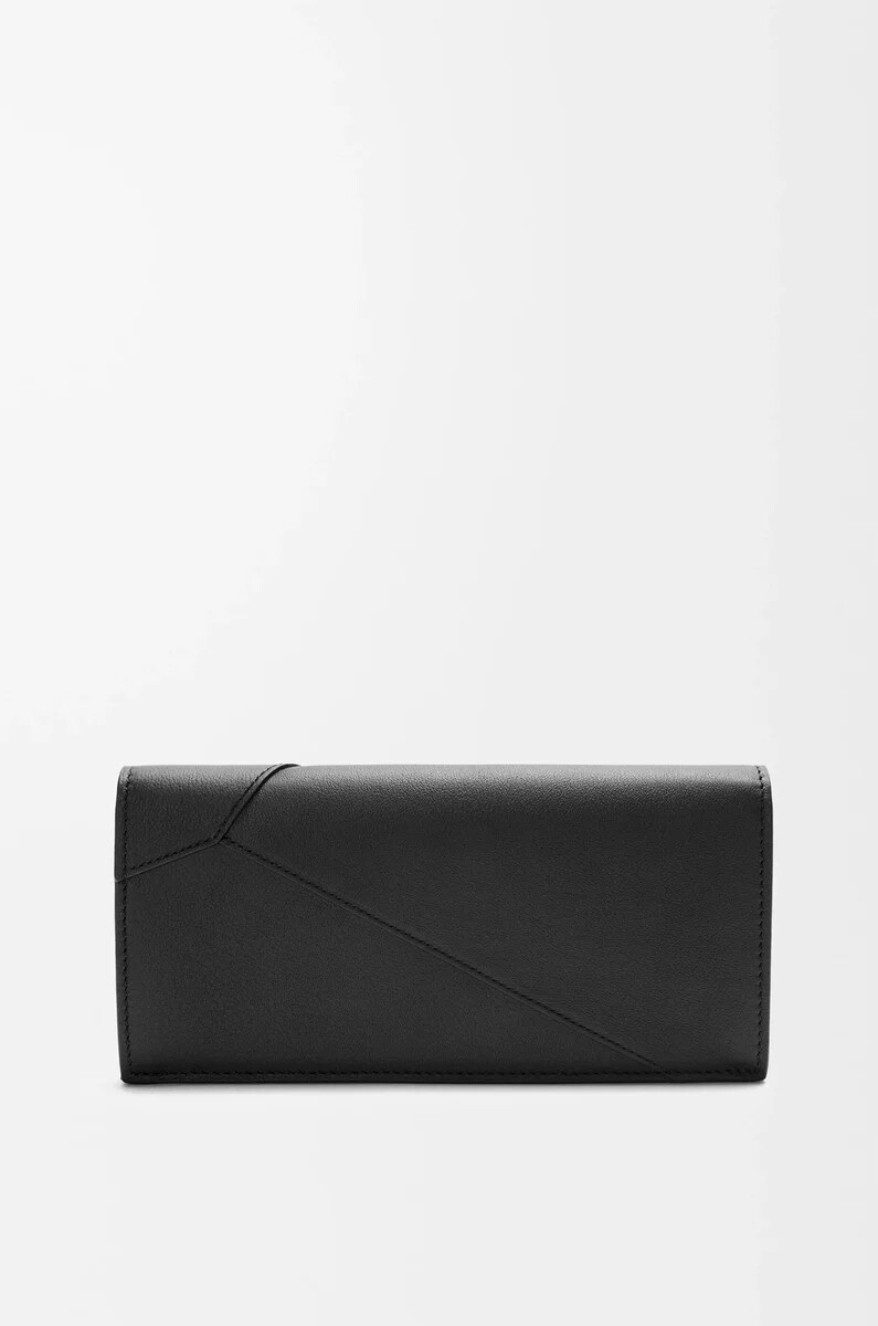 cartera larga horizontal puzzle en piel de becerro clásica negra