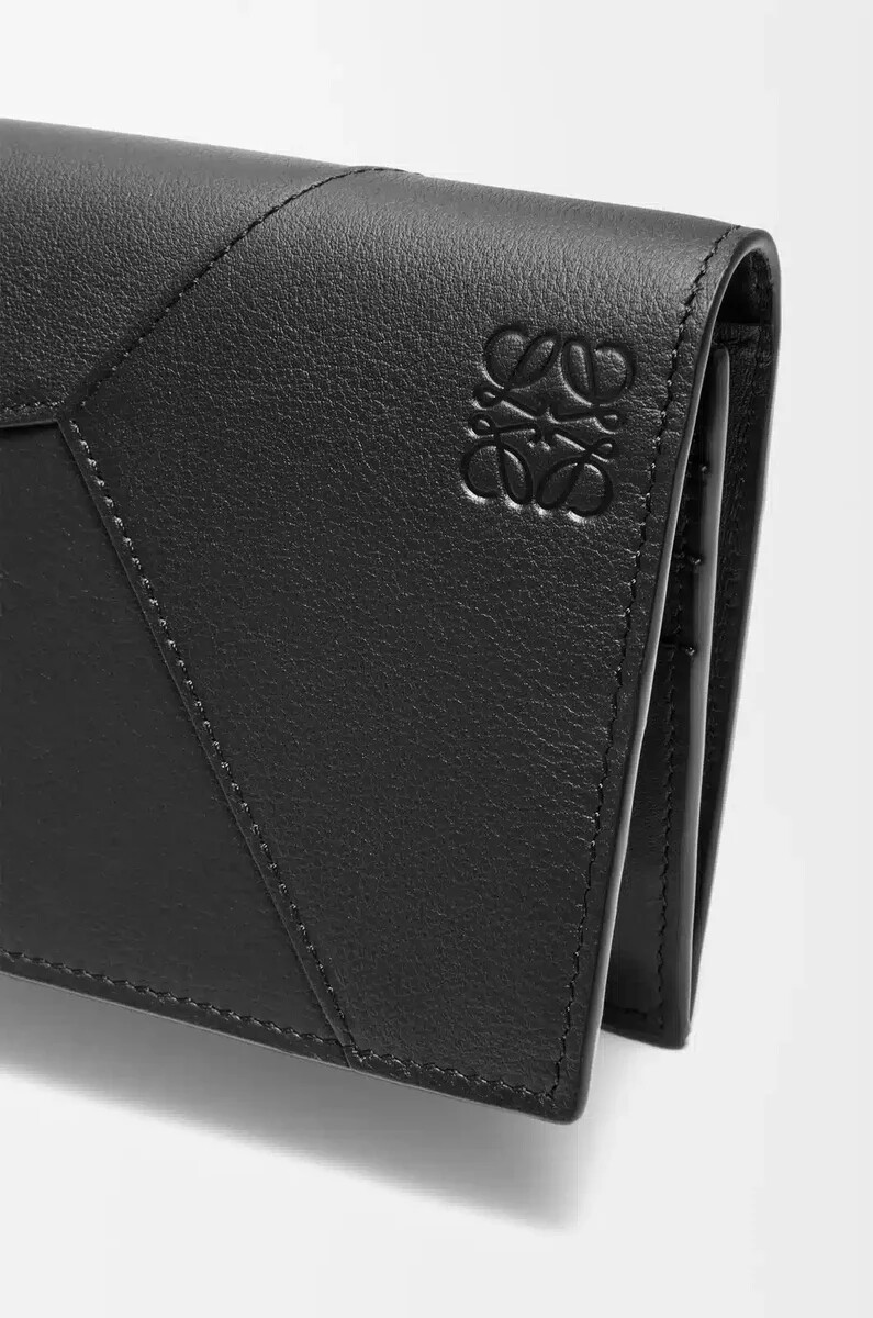 cartera larga horizontal puzzle en piel de becerro clásica negra