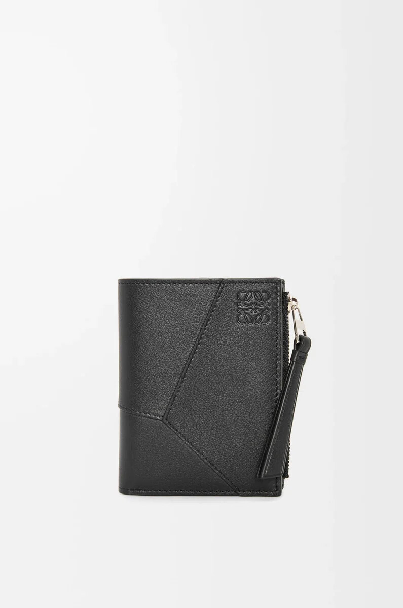cartera compacta y delgada puzzle en piel de becerro clásica negra