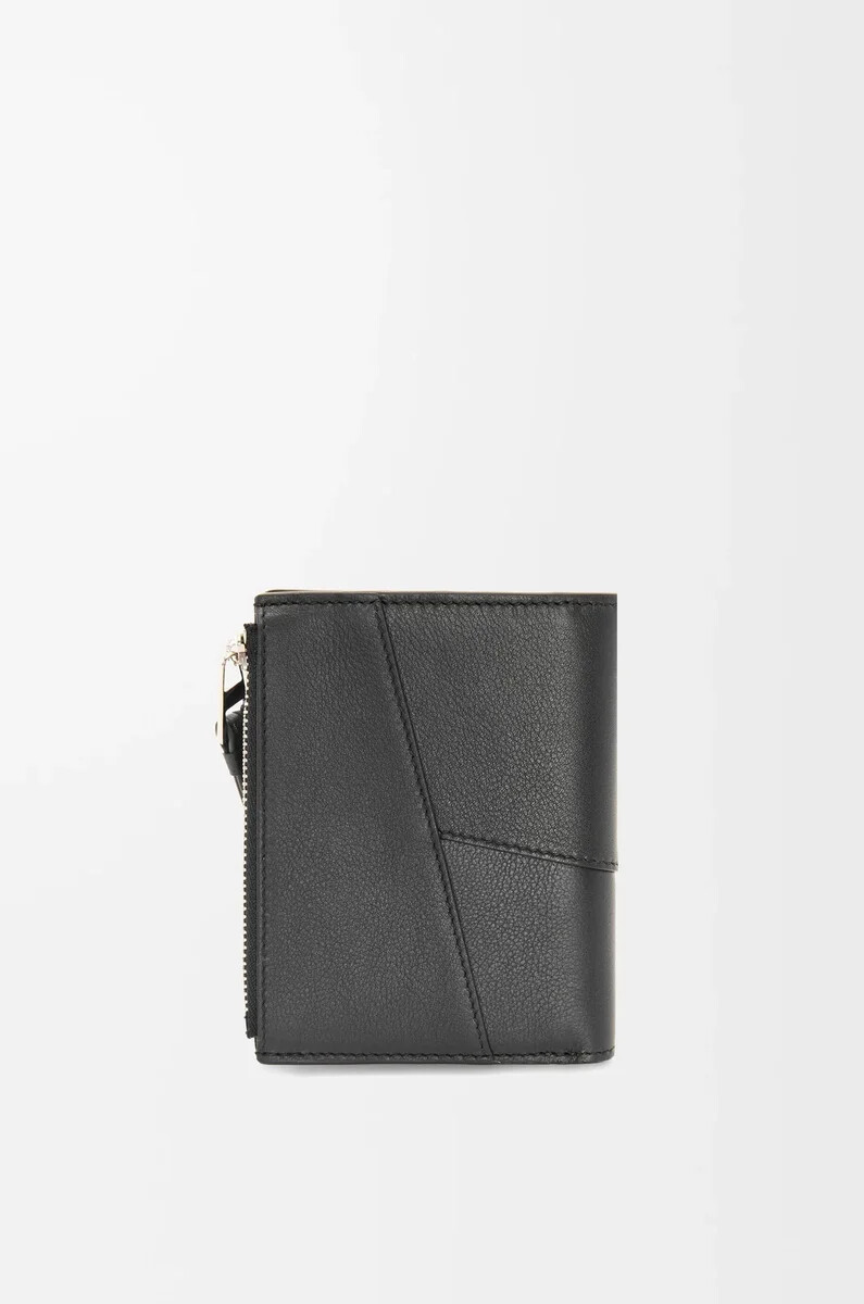 cartera compacta y delgada puzzle en piel de becerro clásica negra