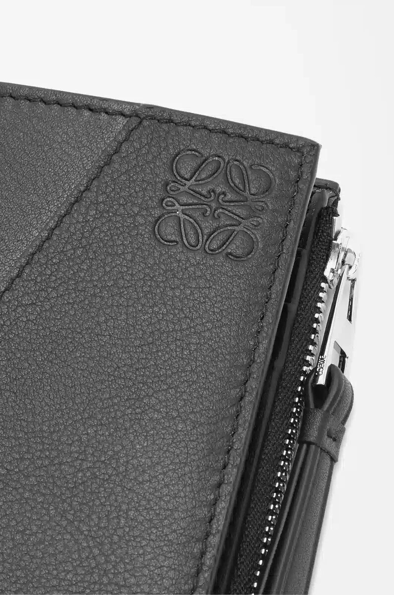 cartera compacta y delgada puzzle en piel de becerro clásica negra
