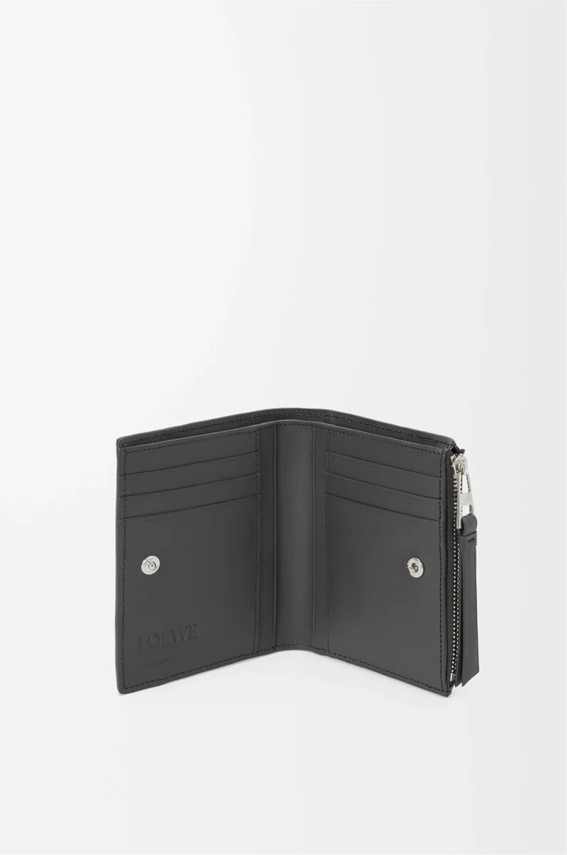 cartera compacta y fina puzzle en piel de becerro clásica gris asfaltoazul tormenta