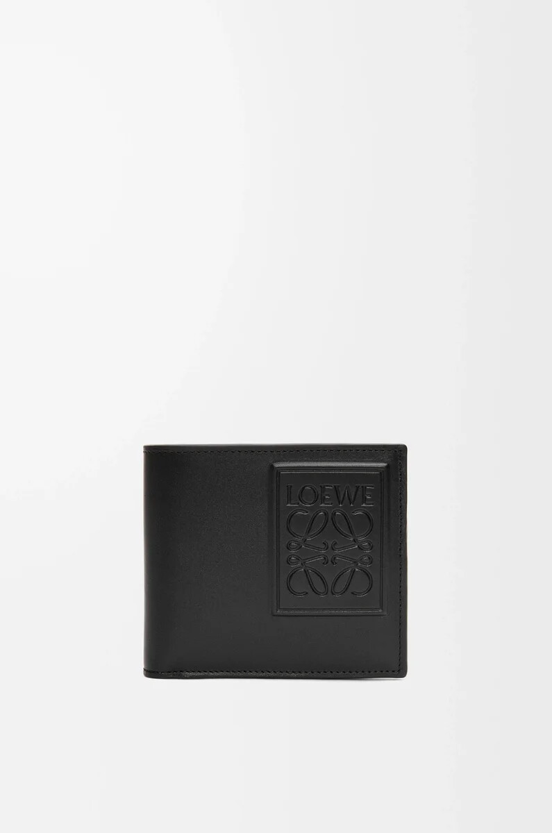 monedero plegable de piel de becerro satinada color negro