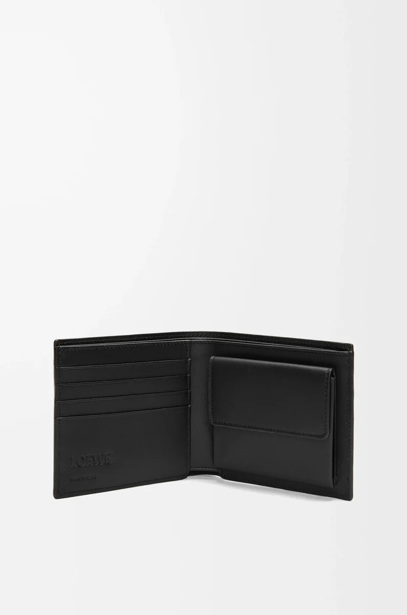 monedero plegable de piel de becerro satinada color negro