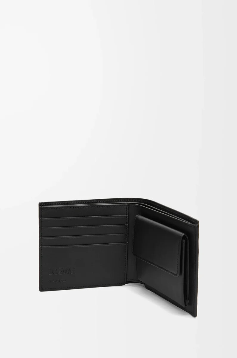 monedero plegable de piel de becerro satinada color negro